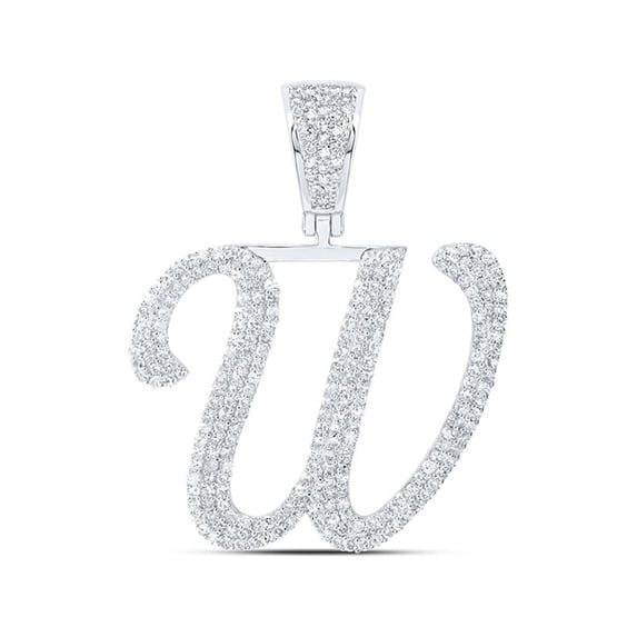 10kt White Gold Mens Round Diamond W Initial Letter Charm Pendant 1-1/4 Cttw