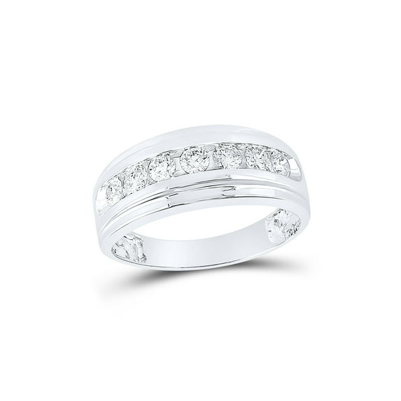10kt White Gold Mens Round Diamond Wedding Channel-Set Band Ring 7/8 Cttw