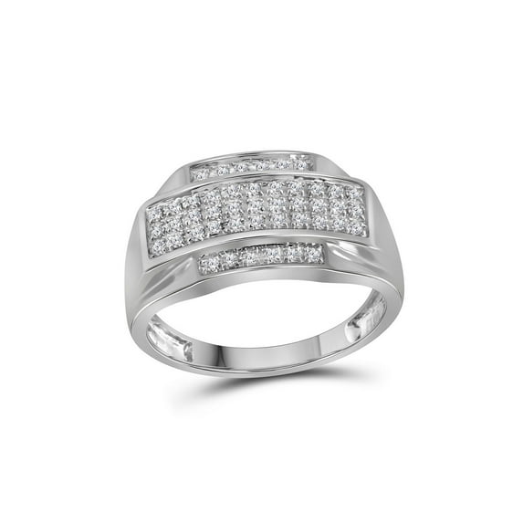 10kt White Gold Mens Round Pave-set Diamond Rectangle Cluster Ring 1/3 Cttw