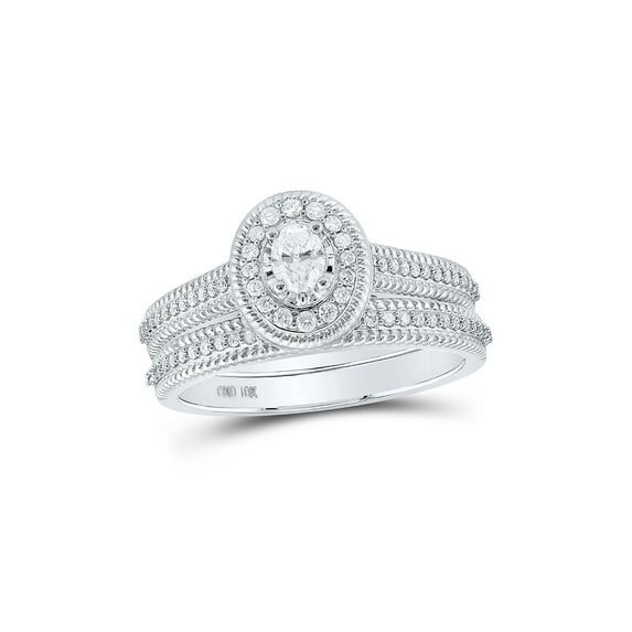 10kt White Gold Oval Diamond Halo Bridal Wedding Ring Band Set 1/2 Cttw