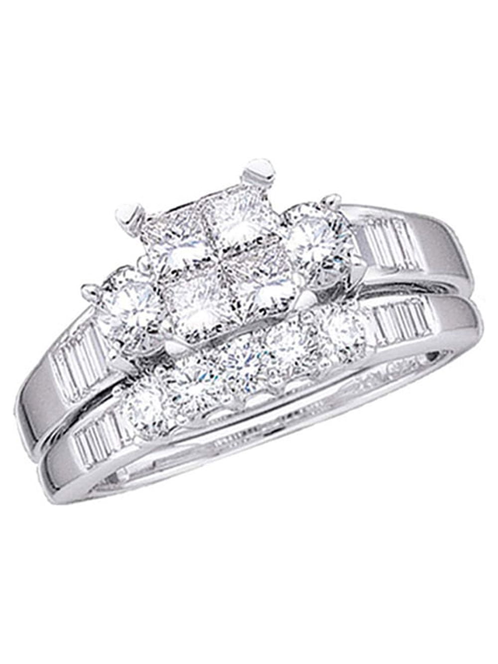 10kt White Gold Princess Diamond Bridal Wedding Ring Band Set 1 Cttw Size 5