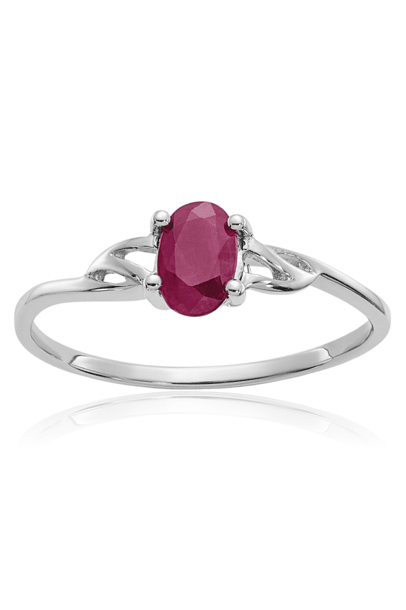 10K Solid White Gold Red Ruby Ring Gemstone Band July Birthstone Jewelry