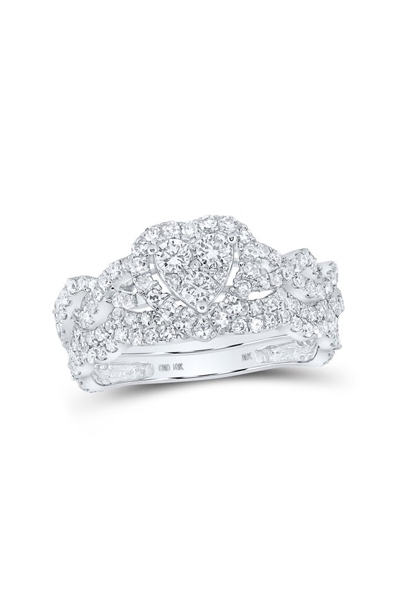 10kt White Gold Round Diamond Bridal Wedding Ring Band Set 1-1/4 Cttw