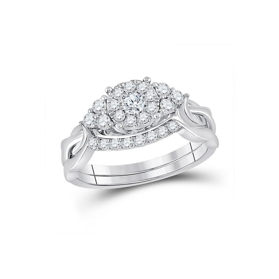 10kt White Gold Round Diamond Bridal Wedding Ring Band Set 1/2 Cttw