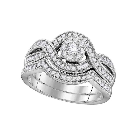 10kt White Gold Round Diamond Bridal Wedding Ring Band Set 1/2 Cttw