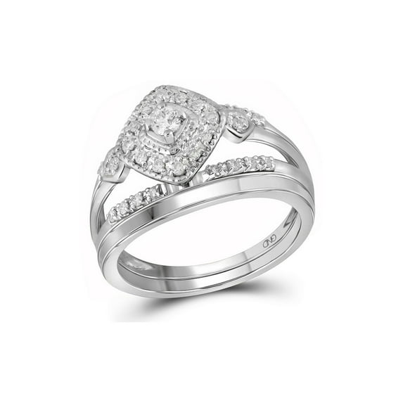 10kt White Gold Round Diamond Bridal Wedding Ring Band Set 1/3 Cttw