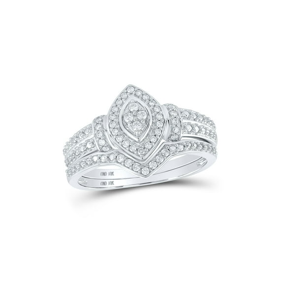 10kt White Gold Round Diamond Bridal Wedding Ring Band Set 1/5 Cttw