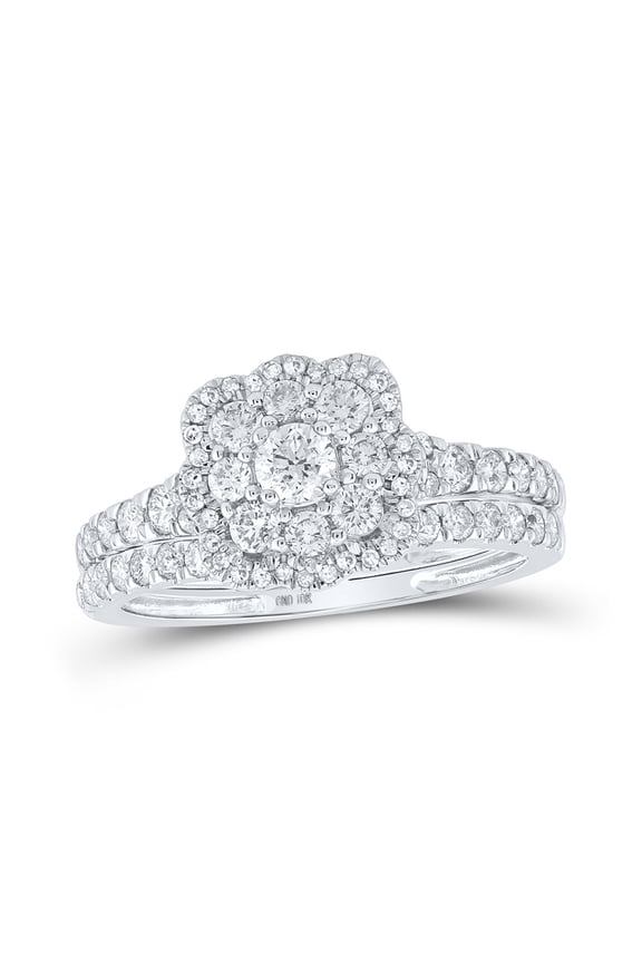 10kt White Gold Round Diamond Bridal Wedding Ring Band Set 1 Cttw
