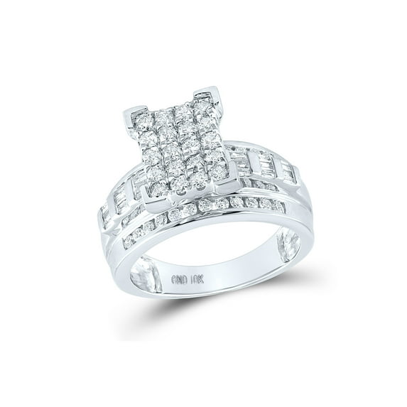 10kt White Gold Round Diamond Cinderella Cluster Bridal Wedding Engagement Ring 1 Cttw