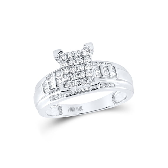 10kt White Gold Round Diamond Cluster Bridal Wedding Engagement Ring 1/2 Cttw