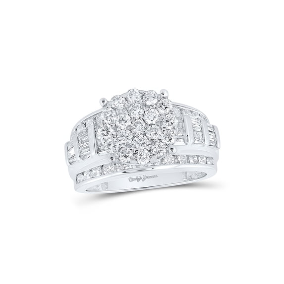 10kt White Gold Round Diamond Cluster Bridal Wedding Engagement Ring 2 Cttw