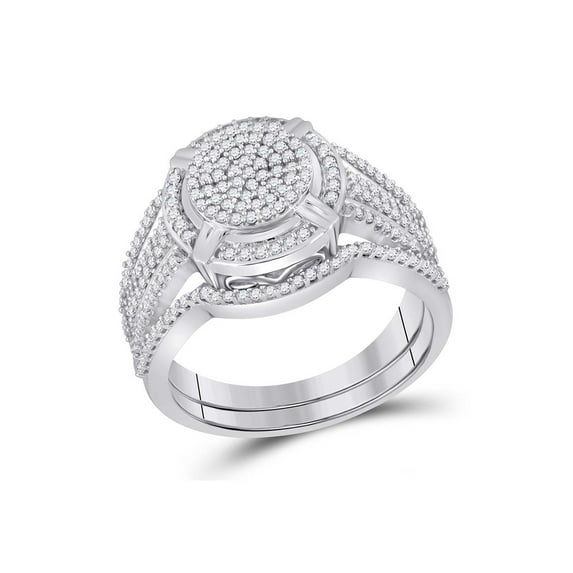 10kt White Gold Round Diamond Cluster Bridal Wedding Ring Band Set 1/2 Cttw