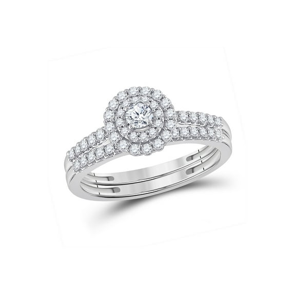 10kt White Gold Round Diamond Halo Bridal Wedding Ring Band Set 1/2 Cttw
