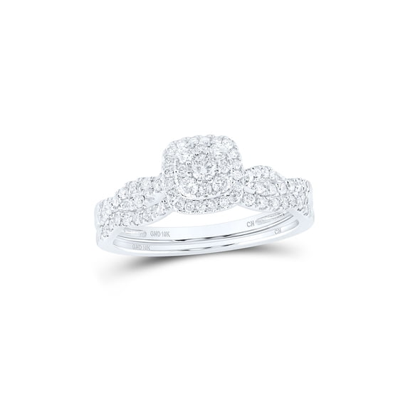 10kt White Gold Round Diamond Halo Bridal Wedding Ring Band Set 1/2 Cttw
