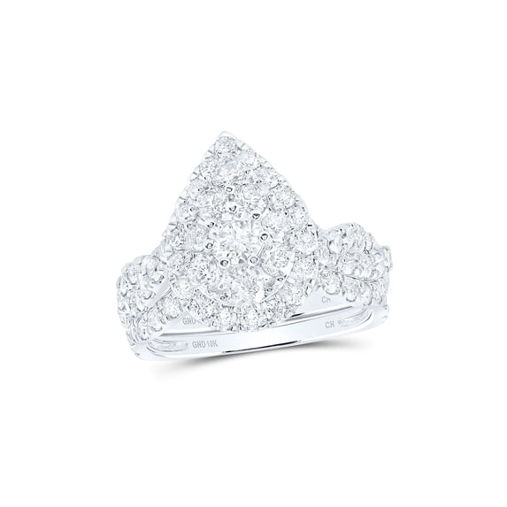10kt White Gold Round Diamond Halo Bridal Wedding Ring Band Set 2 Cttw