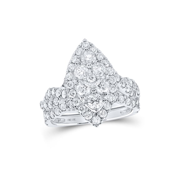 10kt White Gold Round Diamond Marquise-shape Bridal Wedding Ring Band Set 2 Cttw