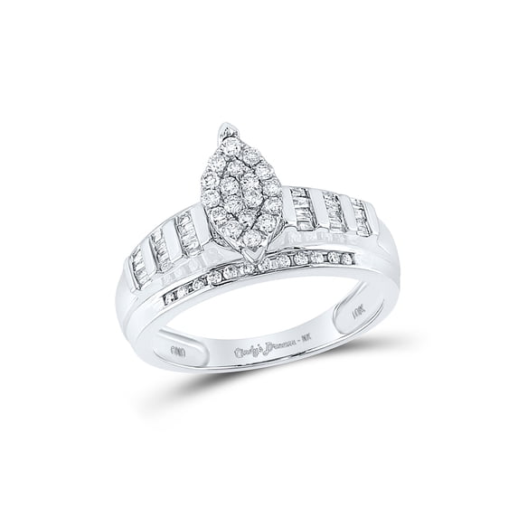 10kt White Gold Round Diamond Oval Bridal Wedding Engagement Ring 1/2 Cttw