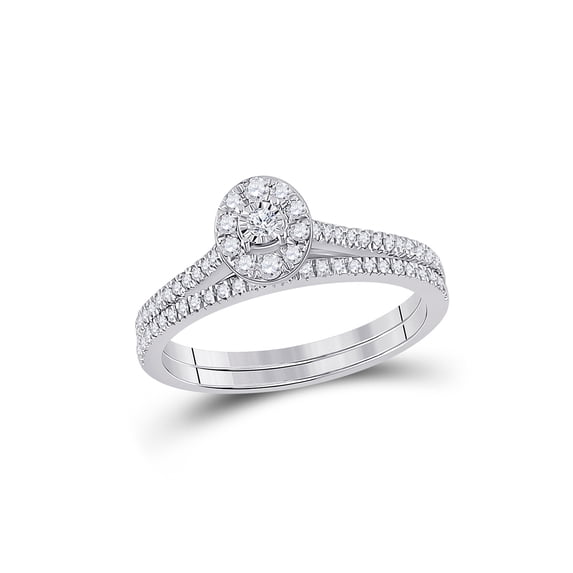 Mia Diamonds 10kt White Gold Round Diamond Oval Bridal Wedding Ring Band Set 1/3 Cttw