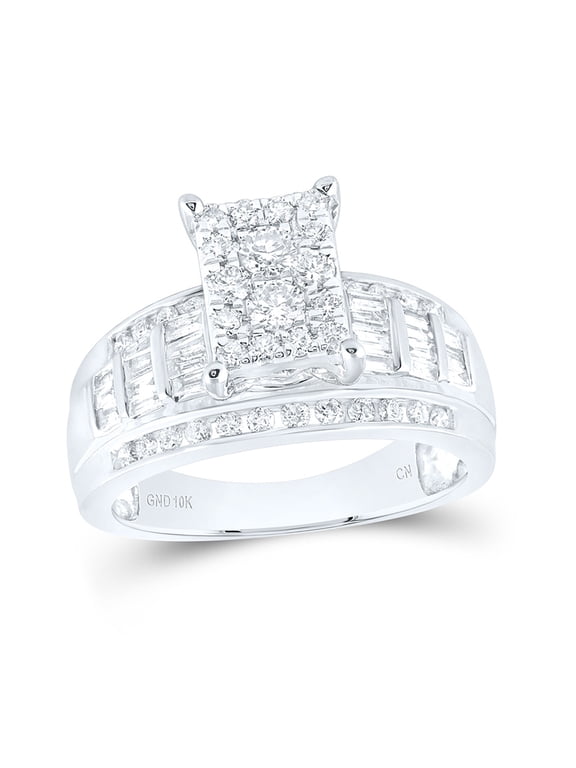 10kt White Gold Round Diamond Rectangle Cluster Bridal Wedding Engagement Ring 7/8 Cttw
