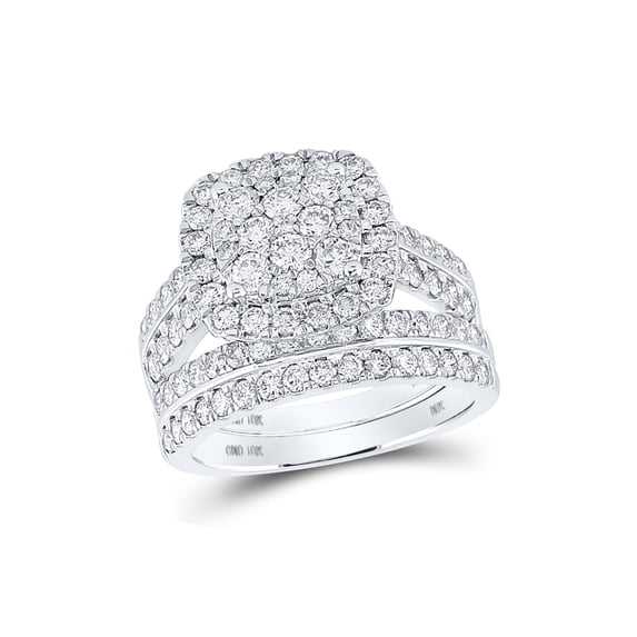 10kt White Gold Round Diamond Square Halo Bridal Wedding Ring Band Set 2 Cttw