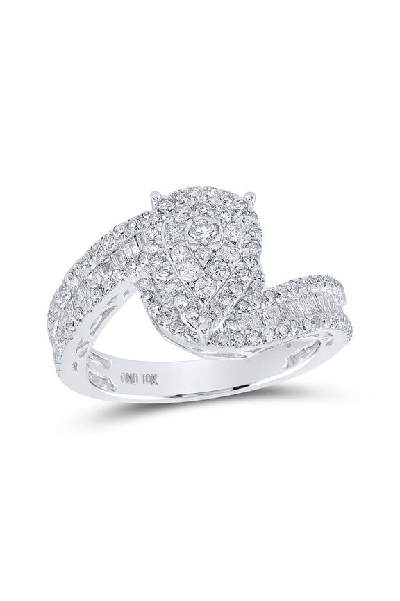 10kt White Gold Round Diamond Tear Bridal Wedding Engagement Ring 1 Cttw
