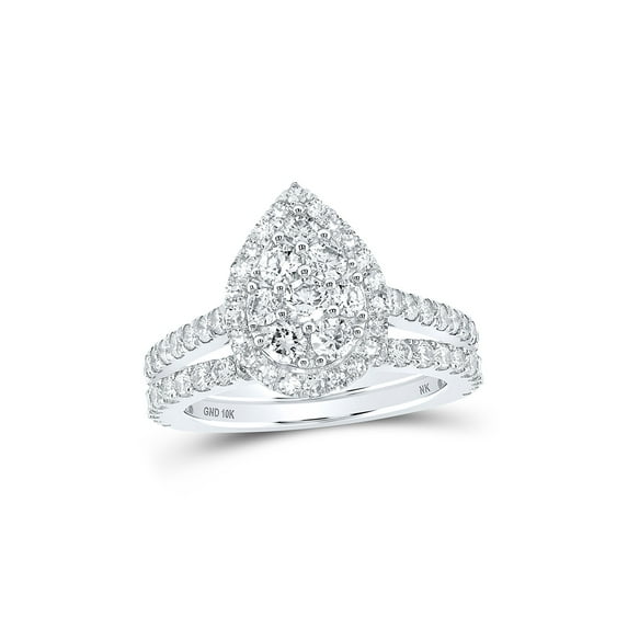 10kt White Gold Round Diamond Teardrop Bridal Wedding Ring Band Set 1 Cttw
