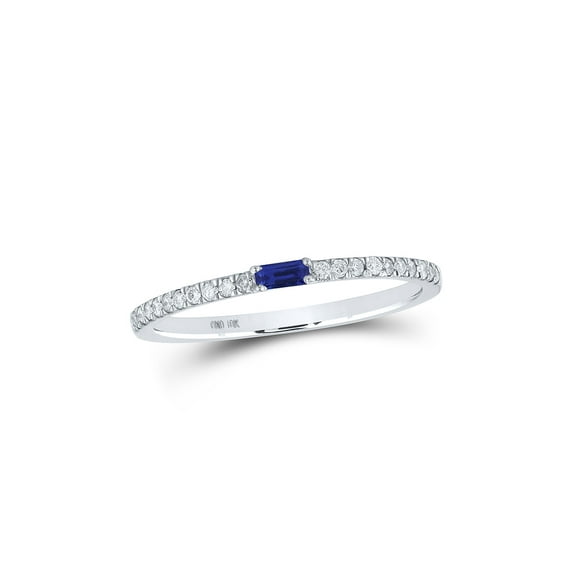 10kt White Gold Womens Baguette Blue Sapphire Diamond Band Ring 1/5 Cttw