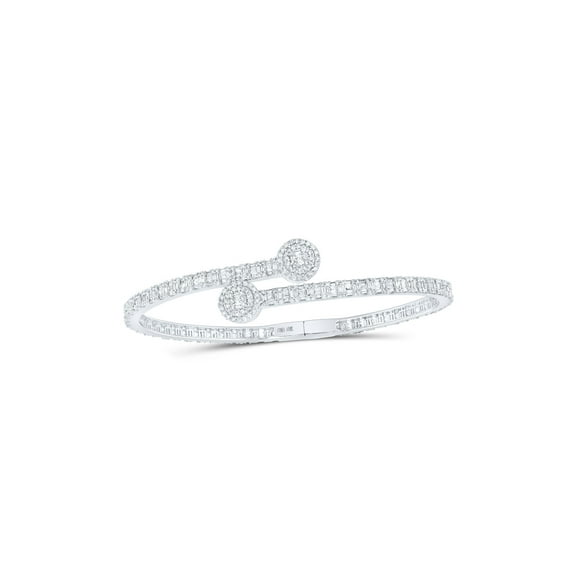 10kt White Gold Womens Baguette Diamond Circle Cuff Bangle Bracelet 2-3/4 Cttw