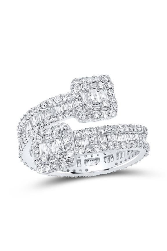 10kt White Gold Womens Baguette Diamond Cuff Eternity Band Ring 1-1/2 Cttw