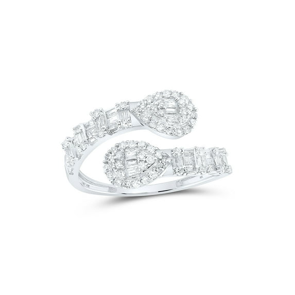 10kt White Gold Womens Baguette Diamond Pear Cuff Band Ring 5/8 Cttw