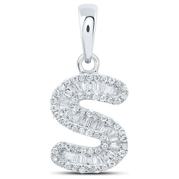 10kt White Gold Womens Baguette Diamond S Initial Letter Pendant 1/3 Cttw