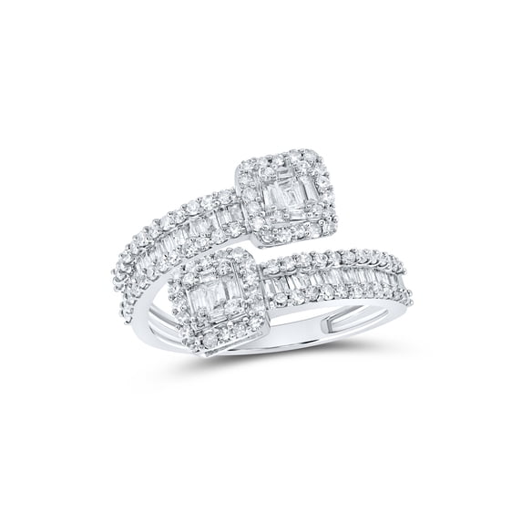 10kt White Gold Womens Baguette Diamond Square Bypass Cuff Band Ring 1 Cttw