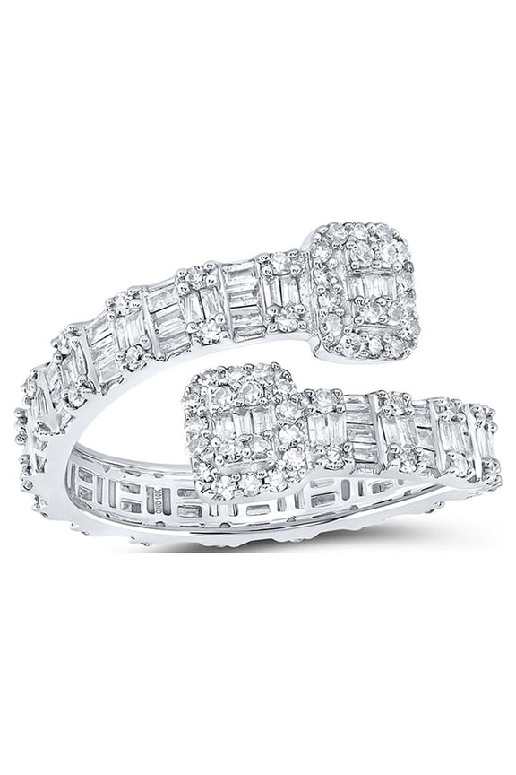 10kt White Gold Womens Baguette Diamond Square Cuff Band Ring 1 Cttw