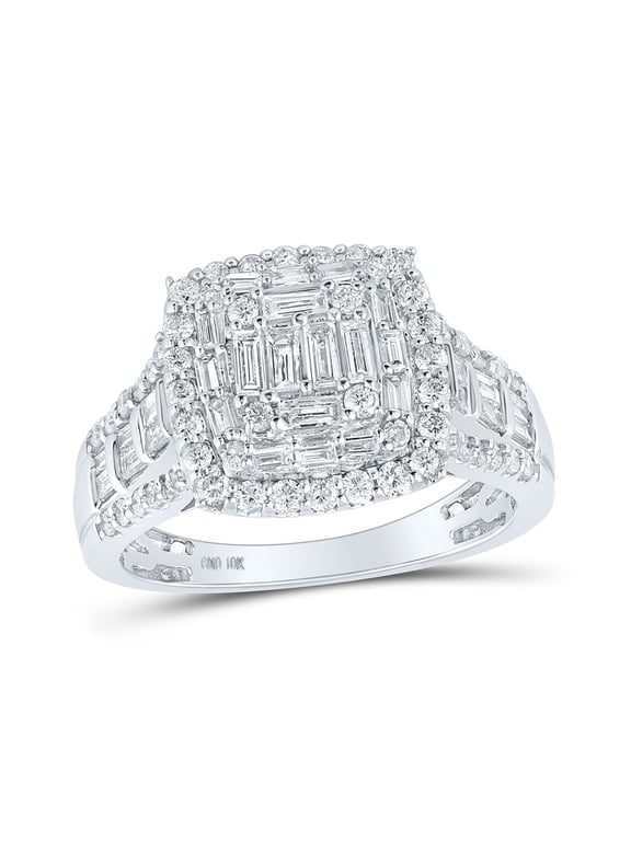 10kt White Gold Womens Baguette Diamond Square Ring 1 Cttw