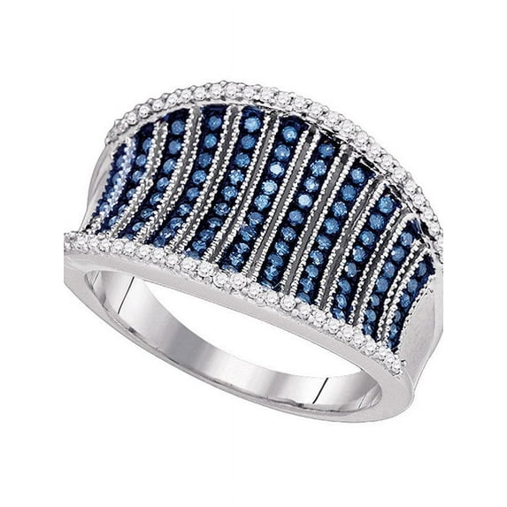 10kt White Gold Womens Blue Color Enhanced Diamond Cocktail Concave Ring 1/2 Cttw