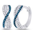 thumbnail image 1 of 10kt White Gold Womens Blue Color Enhanced Diamond Hinged Hoop Earrings 1/4 Cttw, 1 of 1