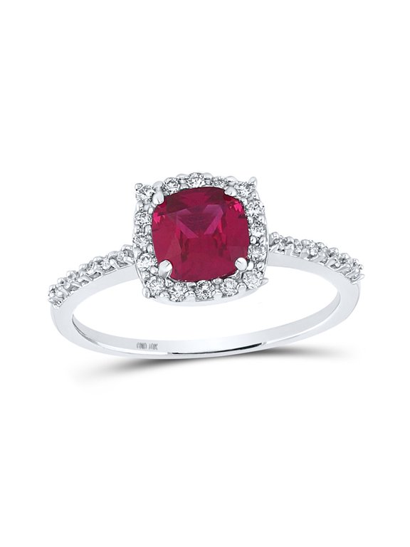 10kt White Gold Womens Cushion Synthetic Ruby Diamond Solitaire Ring 1-1/2 Cttw