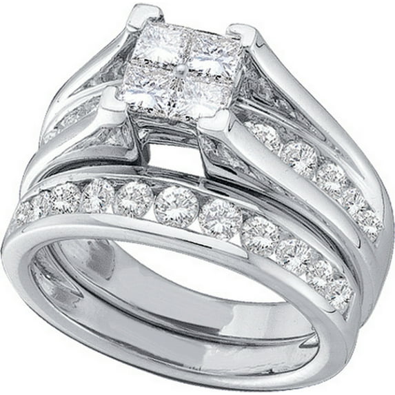 10kt White Gold Womens Diamond Princess Bridal Wedding Engagement Ring Band Set 7/8 Cttw