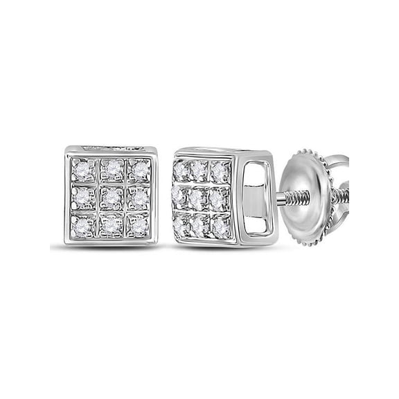 10kt White Gold Womens Diamond Square Cluster Earrings 1/20 Cttw