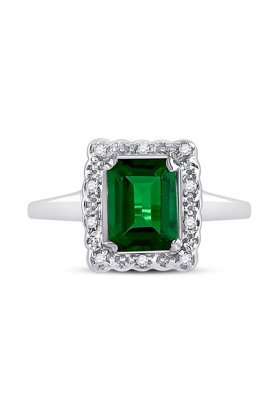 10kt White Gold Womens Emerald Lab-Created Emerald Solitaire Ring 1-4/5 Cttw