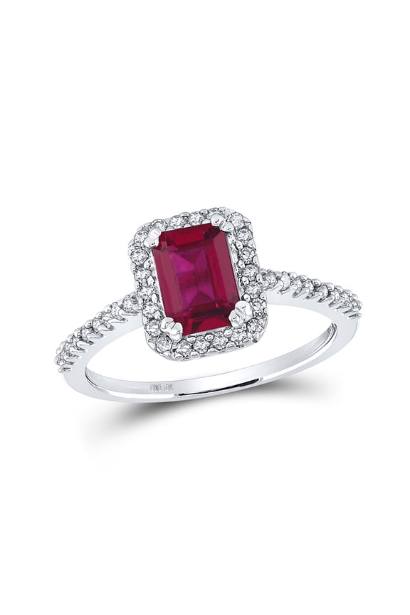 10kt White Gold Womens Emerald Synthetic Ruby Solitaire Ring 1-3/4 Cttw