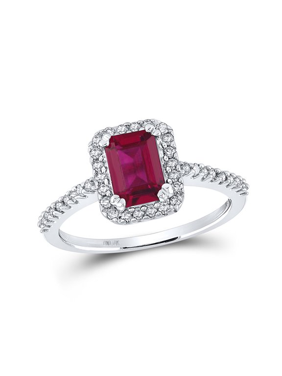 10kt White Gold Womens Emerald Synthetic Ruby Solitaire Ring 1-3/4 Cttw