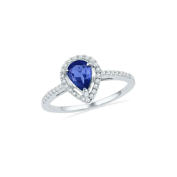 10kt White Gold Womens Pear Lab-Created Blue Sapphire Teardrop Ring 1 Cttw