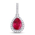 thumbnail image 1 of 10kt White Gold Womens Pear Lab-Created Ruby Solitaire Diamond Frame Pendant 1-7/8 Cttw, 1 of 1