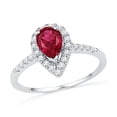 thumbnail image 1 of 10kt White Gold Womens Pear Lab-Created Ruby Solitaire Diamond Frame  Ring 1-1/5 Cttw, 1 of 1