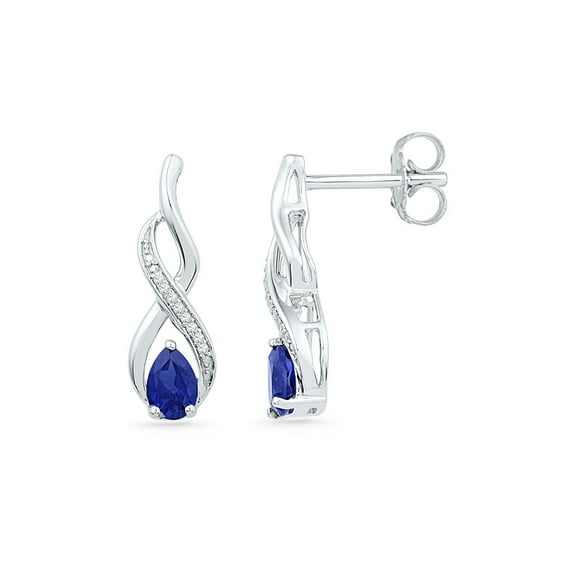10kt White Gold Womens Pear Synthetic Blue Sapphire Diamond Stud Earrings 1 Cttw