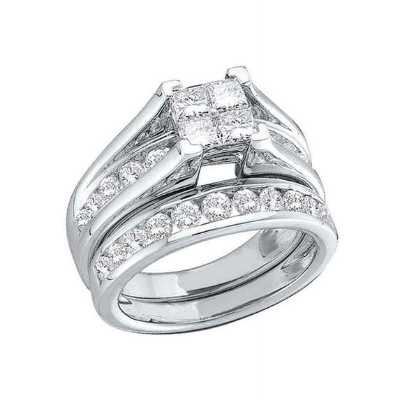 10kt White Gold Womens Princess Diamond Bridal Wedding Engagement Ring Band Set 1/2 Cttw