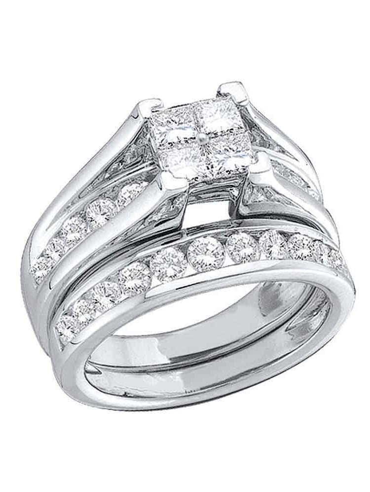 10kt White Gold Womens Princess Diamond Bridal Wedding Engagement Ring ...