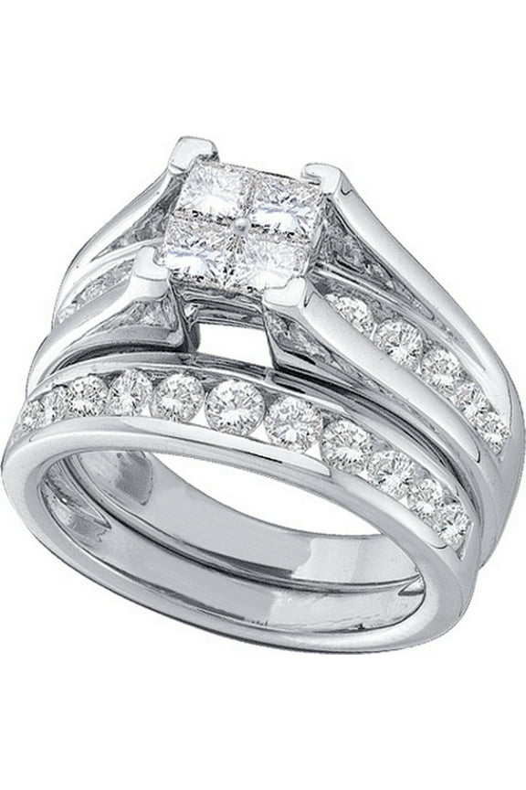 10kt White Gold Womens Princess Diamond Bridal Wedding Engagement Ring Band Set 1/2 Cttw