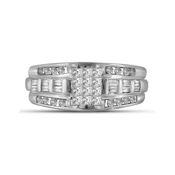 10kt White Gold Womens Princess Diamond Cluster Bridal Wedding Engagement Ring 1/2 Cttw